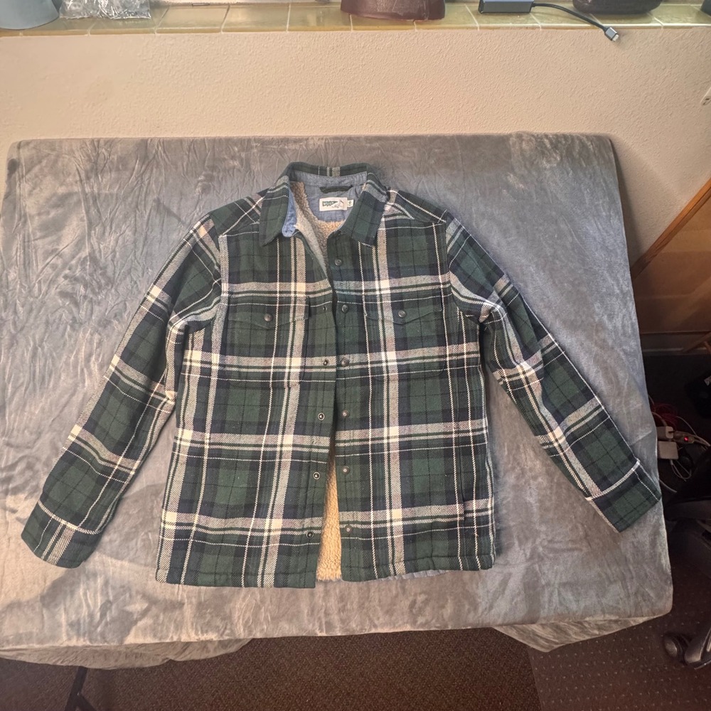Wellen Mens Green Plaid Sherpa Lined Flannel Shirt Jacket Snap Front medium - Picture 5 of 6